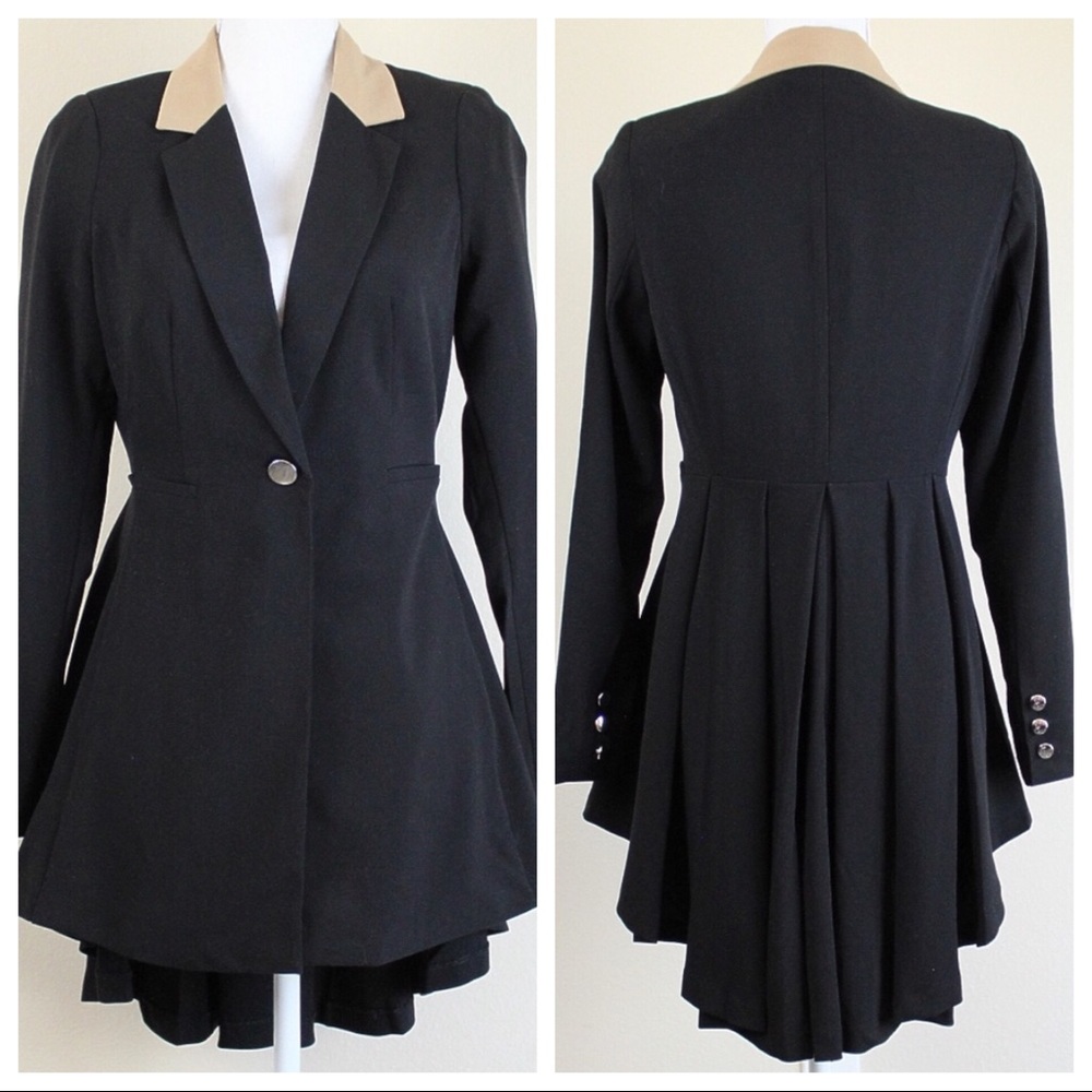 VENUS NEW Long Ruffle Back Blazer Black & Tan